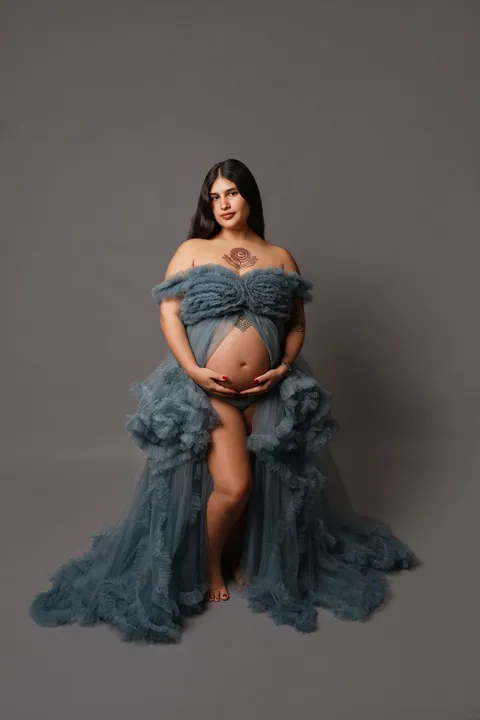 Vestido azul acero de tul