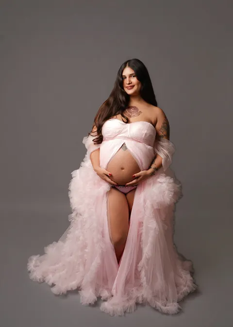 Bata rosa empolvado de tul